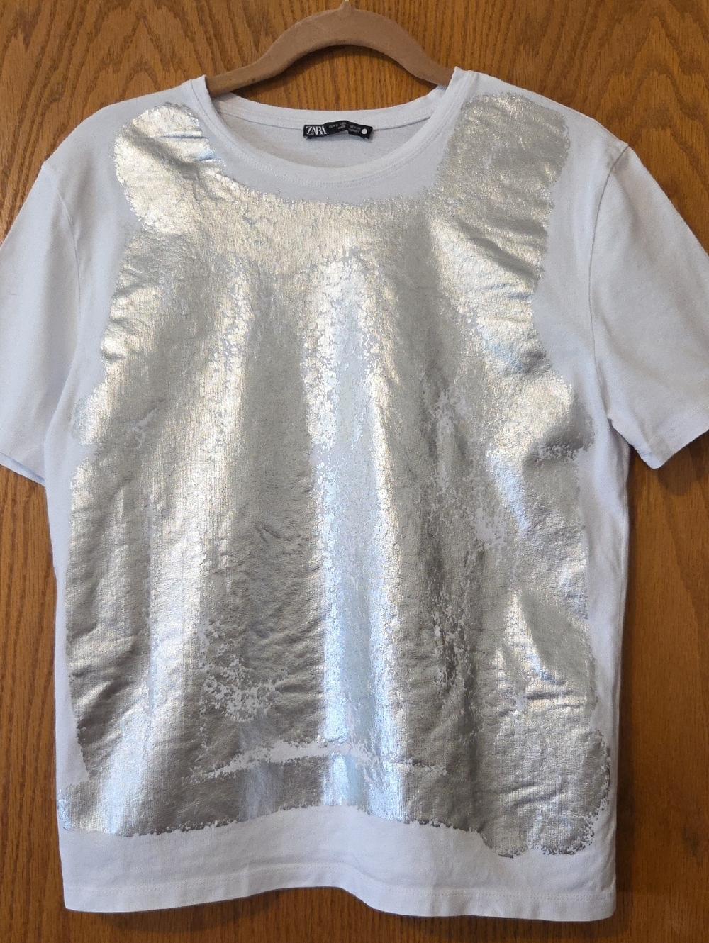 Zara White Tee with Silver Foil Front